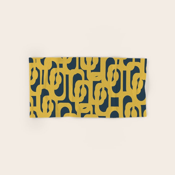 Mid Century Modern Loop Pattern in Light Mustard Yellow and Navy Blue Bath Towel Gallery Image 1