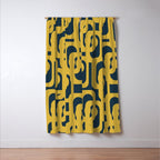 Mid Century Modern Loop Pattern in Light Mustard Yellow and Navy Blue Window Curtain Gallery Image 3
