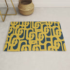 Mid Century Modern Loop Pattern in Light Mustard Yellow and Navy Blue Rug Gallery Image 1