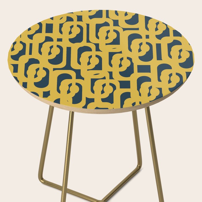 Mid Century Modern Loop Pattern in Light Mustard Yellow and Navy Blue Side Table Gallery Image 2