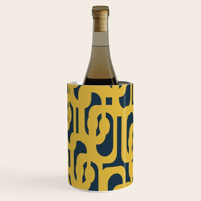 Mid Century Modern Loop Pattern in Light Mustard Yellow and Navy Blue Wine Chiller Gallery Image 2