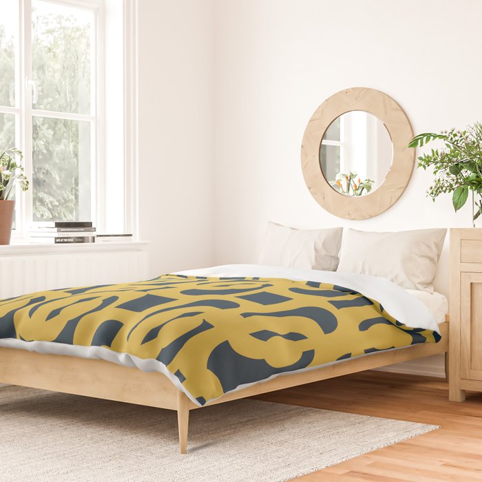 Mid Century Modern Loop Pattern in Light Mustard Yellow and Navy Blue Duvet Cover Gallery Image 2