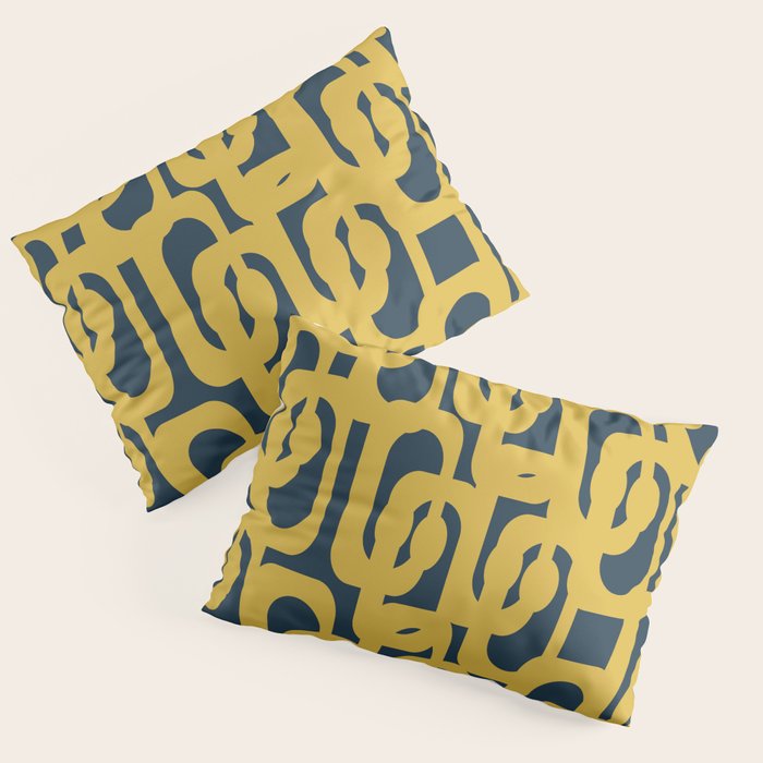 Mid Century Modern Loop Pattern in Light Mustard Yellow and Navy Blue Pillow Sham Gallery Image 3