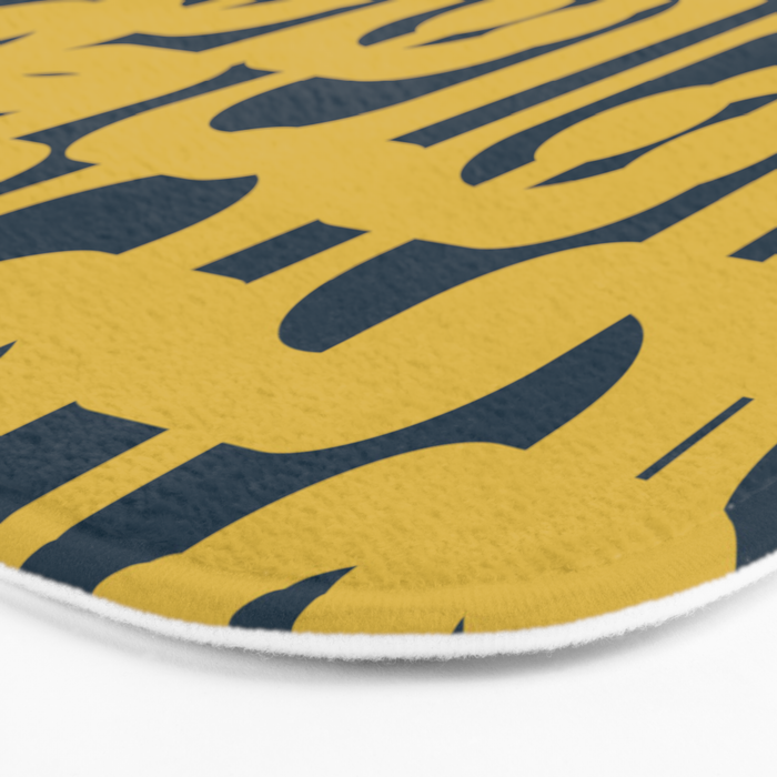 Mid Century Modern Loop Pattern in Light Mustard Yellow and Navy Blue Bath Mat Gallery Image 3