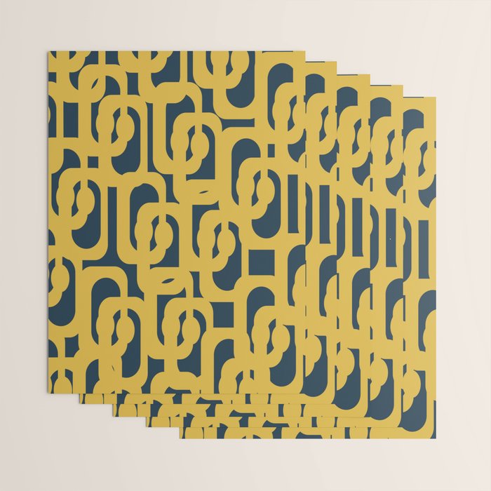 Mid Century Modern Loop Pattern in Light Mustard Yellow and Navy Blue Wrapping Paper Gallery Image 3