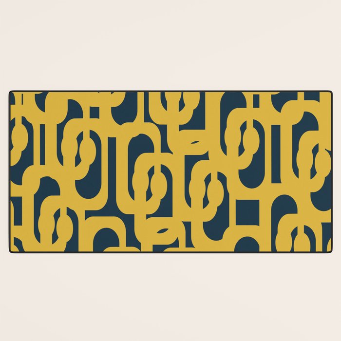 Mid Century Modern Loop Pattern in Light Mustard Yellow and Navy Blue Desk Mat Gallery Image 3