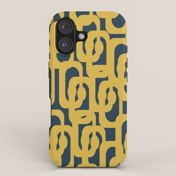 Mid Century Modern Loop Pattern in Light Mustard Yellow and Navy Blue iPhone Case Gallery Image 1