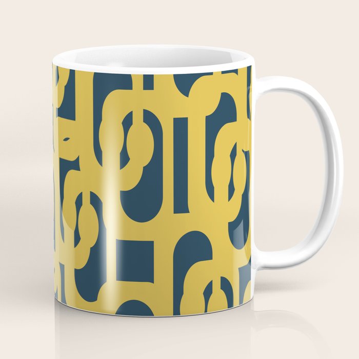 Mid Century Modern Loop Pattern in Light Mustard Yellow and Navy Blue Coffee Mug Gallery Image 1