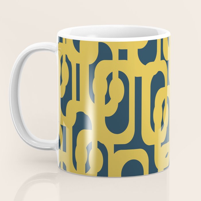 Mid Century Modern Loop Pattern in Light Mustard Yellow and Navy Blue Coffee Mug Gallery Image 3