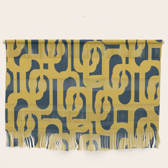 Mid Century Modern Loop Pattern in Light Mustard Yellow and Navy Blue Wall Hanging Gallery Image 1