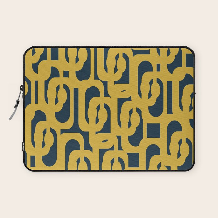 Mid Century Modern Loop Pattern in Light Mustard Yellow and Navy Blue Laptop Sleeve Gallery Image 1
