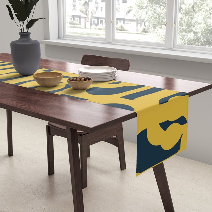 Mid Century Modern Loop Pattern in Light Mustard Yellow and Navy Blue Table Runner Gallery Image 2