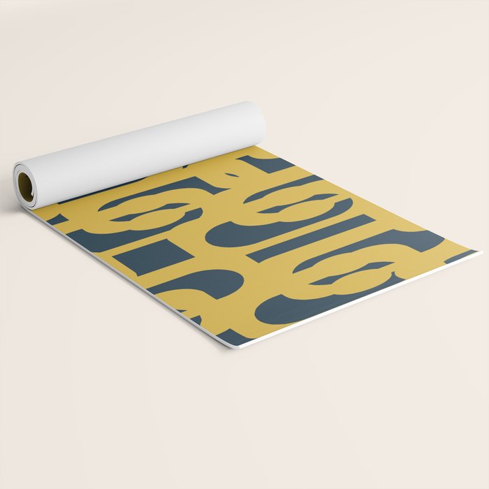 Mid Century Modern Loop Pattern in Light Mustard Yellow and Navy Blue Yoga Mat Gallery Image 2
