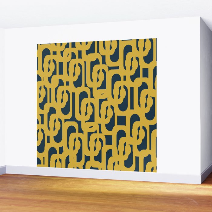 Mid Century Modern Loop Pattern in Light Mustard Yellow and Navy Blue Wall Mural Gallery Image 2