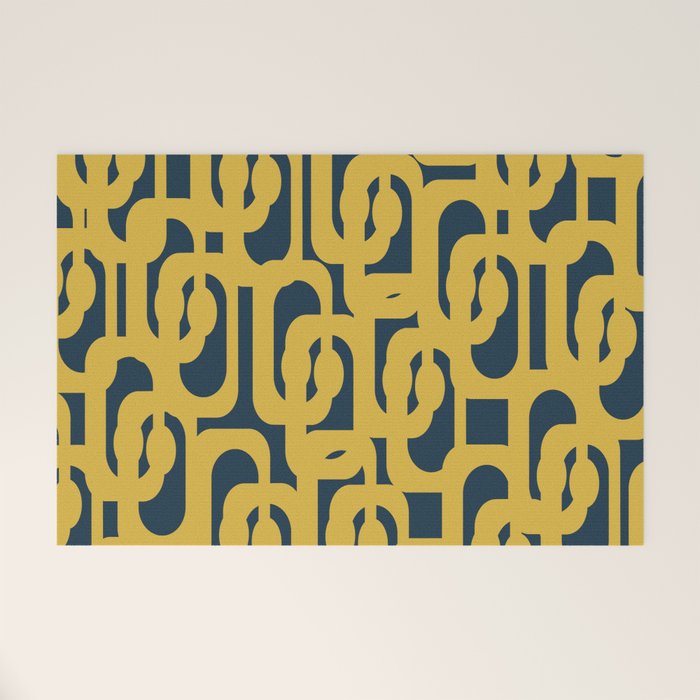 Mid Century Modern Loop Pattern in Light Mustard Yellow and Navy Blue Welcome Mat Gallery Image 1