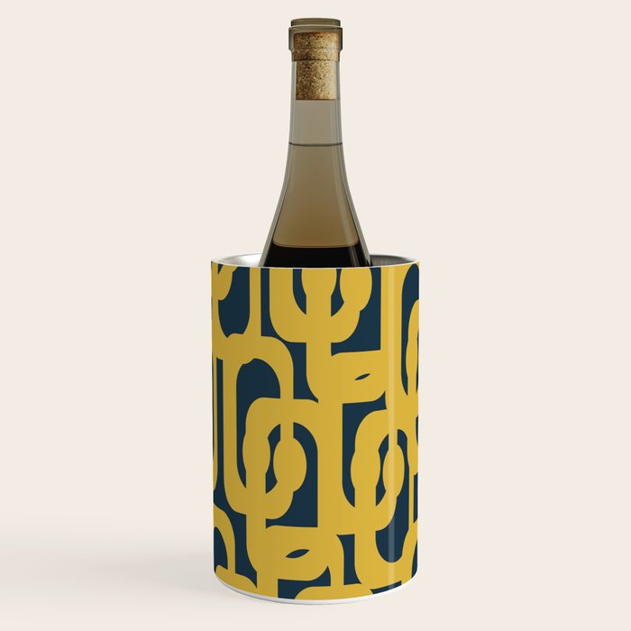 Mid Century Modern Loop Pattern in Light Mustard Yellow and Navy Blue Wine Chiller Gallery Image 1