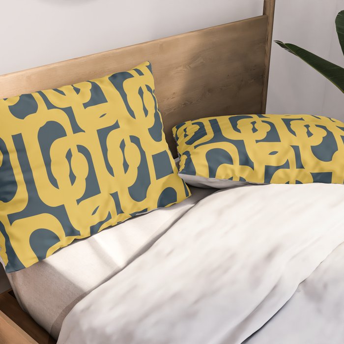 Mid Century Modern Loop Pattern in Light Mustard Yellow and Navy Blue Pillow Sham Gallery Image 2