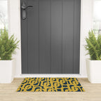Mid Century Modern Loop Pattern in Light Mustard Yellow and Navy Blue Welcome Mat Gallery Image 3