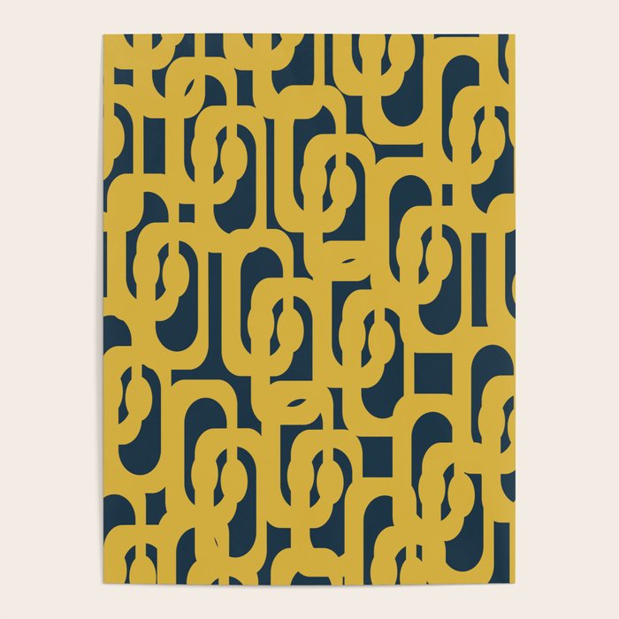 Mid Century Modern Loop Pattern in Light Mustard Yellow and Navy Blue Poster Gallery Image 4