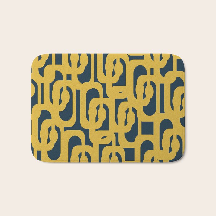 Mid Century Modern Loop Pattern in Light Mustard Yellow and Navy Blue Bath Mat Gallery Image 1