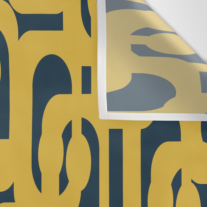 Mid Century Modern Loop Pattern in Light Mustard Yellow and Navy Blue Wall Tapestry Gallery Image 3