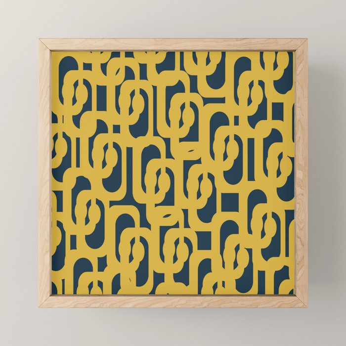 Mid Century Modern Loop Pattern in Light Mustard Yellow and Navy Blue Mini Art Print Gallery Image 1
