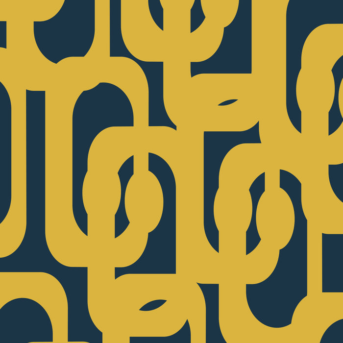 Mid Century Modern Loop Pattern in Light Mustard Yellow and Navy Blue Coffee Mug Gallery Image 2