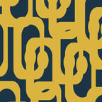 Mid Century Modern Loop Pattern in Light Mustard Yellow and Navy Blue Coffee Mug Gallery Image 2