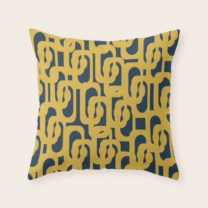 Mid Century Modern Loop Pattern in Light Mustard Yellow and Navy Blue Throw Pillow Gallery Image 6