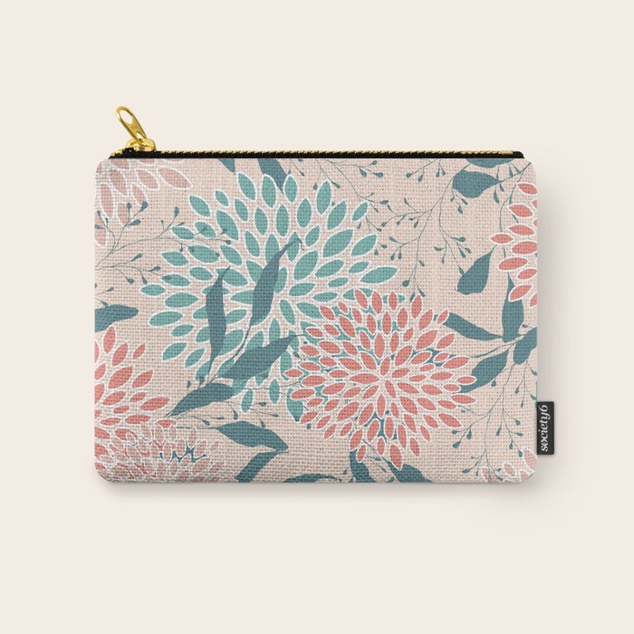 Floral Blooms and Leaves, Peach, Coral and Teal Carry All Pouch Gallery Image 1