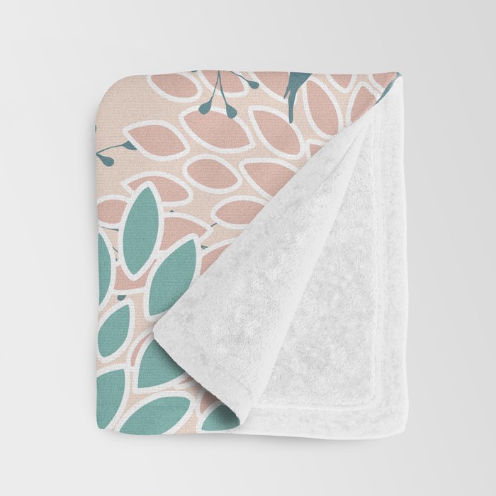 Floral Blooms and Leaves, Peach, Coral and Teal Throw Blanket Gallery Image 3