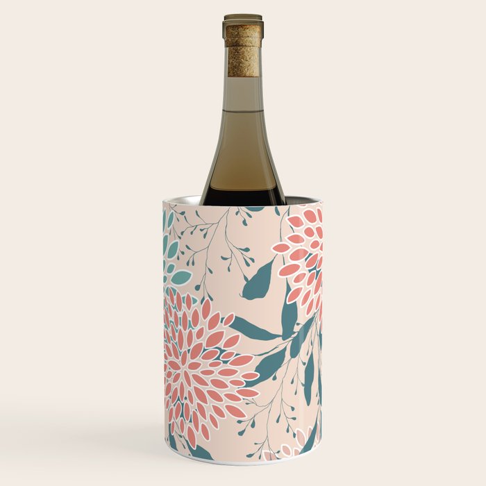 Floral Blooms and Leaves, Peach, Coral and Teal Wine Chiller Gallery Image 3