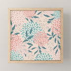Floral Blooms and Leaves, Peach, Coral and Teal Mini Art Print Gallery Image 1