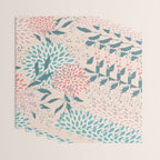 Floral Blooms and Leaves, Peach, Coral and Teal Wrapping Paper Gallery Image 3