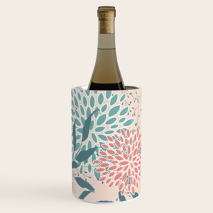 Floral Blooms and Leaves, Peach, Coral and Teal Wine Chiller Gallery Image 1