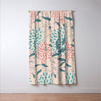 Floral Blooms and Leaves, Peach, Coral and Teal Window Curtain Gallery Image 3