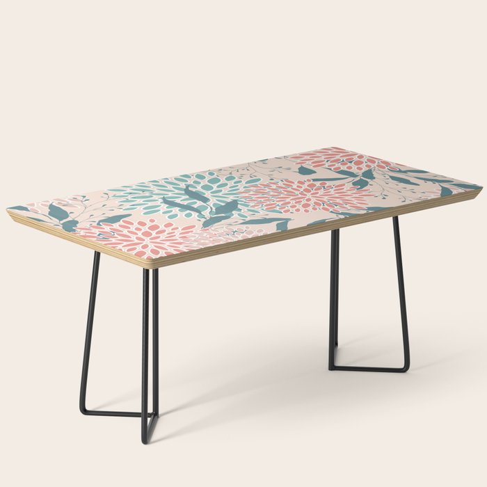 Floral Blooms and Leaves, Peach, Coral and Teal Coffee Table Gallery Image 1