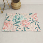 Floral Blooms and Leaves, Peach, Coral and Teal Rug Gallery Image 1