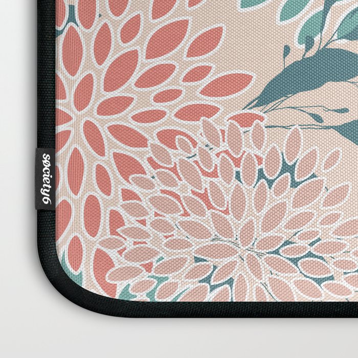 Floral Blooms and Leaves, Peach, Coral and Teal Laptop Sleeve Gallery Image 3