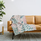 Floral Blooms and Leaves, Peach, Coral and Teal Throw Blanket Gallery Image 1