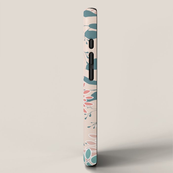 Floral Blooms and Leaves, Peach, Coral and Teal iPhone Case Gallery Image 2