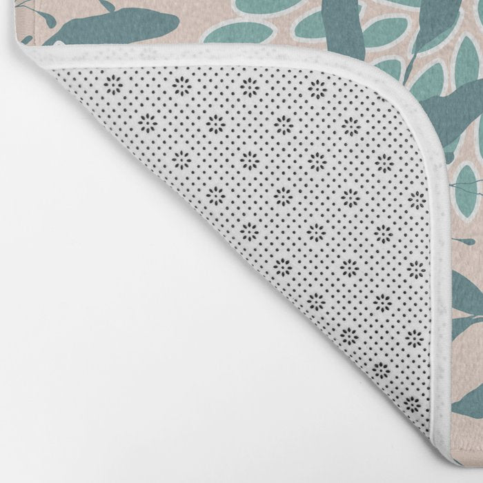 Floral Blooms and Leaves, Peach, Coral and Teal Bath Mat Gallery Image 2