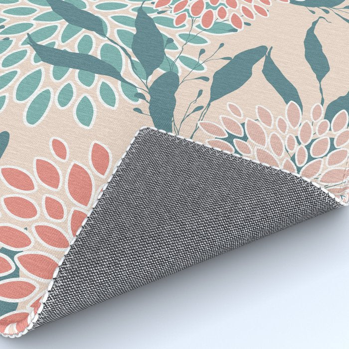 Floral Blooms and Leaves, Peach, Coral and Teal Rug Gallery Image 4
