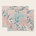 Floral Blooms and Leaves, Peach, Coral and Teal Placemat Gallery Image 1