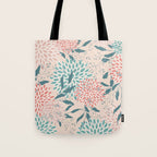 Floral Blooms and Leaves, Peach, Coral and Teal Tote Bag Gallery Image 1