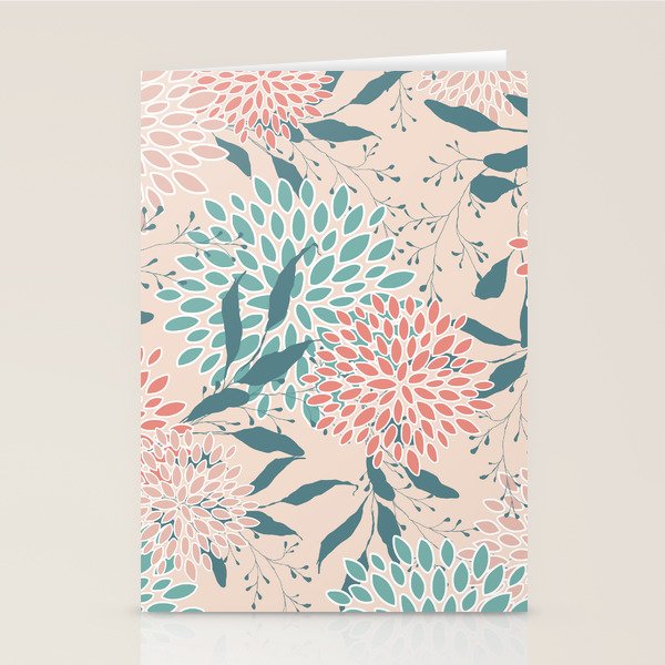 Floral Blooms and Leaves, Peach, Coral and Teal Stationery Card Gallery Image 2