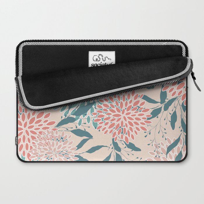 Floral Blooms and Leaves, Peach, Coral and Teal Laptop Sleeve Gallery Image 2