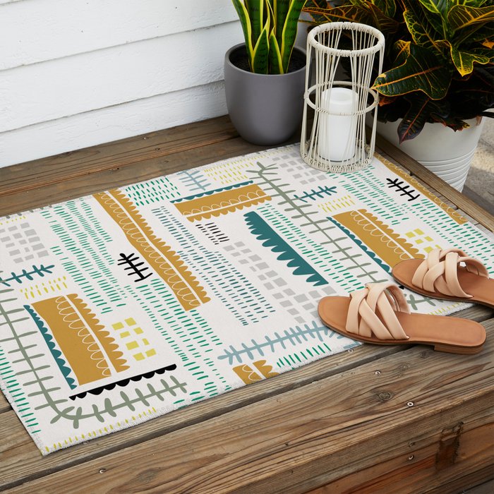 Block print geometrics Outdoor Rug Gallery Image 2