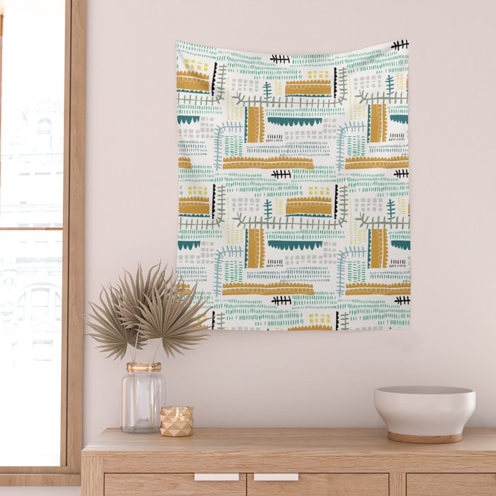 Block print geometrics Wall Tapestry Gallery Image 2