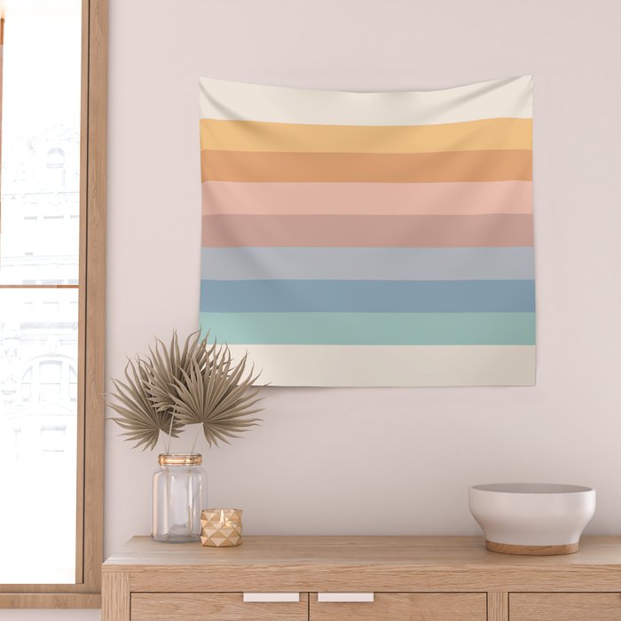 Pastel Retro Rainbow Stripes  Wall Tapestry Gallery Image 2
